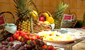 An abundant display of fresh fruits.