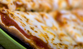 Close up on the pizza crust.
