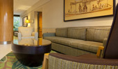 Mid-20th-century modern furnishings decorate the lobby area.