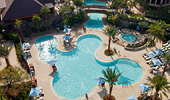 An aerial view of the Disneyland Hotel pool and spa area.