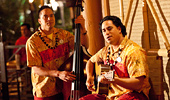 Close up on musicians performing