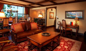 Large living area with pirate-themed decor and decorations.