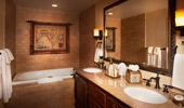 Vanity and tub in natural colors.