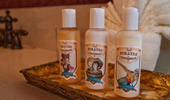 Guest-size shampoo, conditioner and lotion.