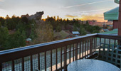 The Grizzly River Run attraction rises above the horizon, as seen from this premium park view room.