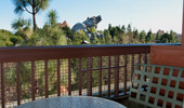 View from the balcony where the attraction's icon can be seen over the treetops.