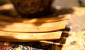 Close up on wooden incense burners.