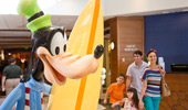 The landmark Goofy statue in the lobby of Disney's Paradise Pier Hotel.