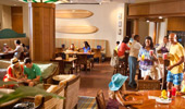 Guests relax, plan their day and pick up drinks and snacks at the Coffee Bar shop.